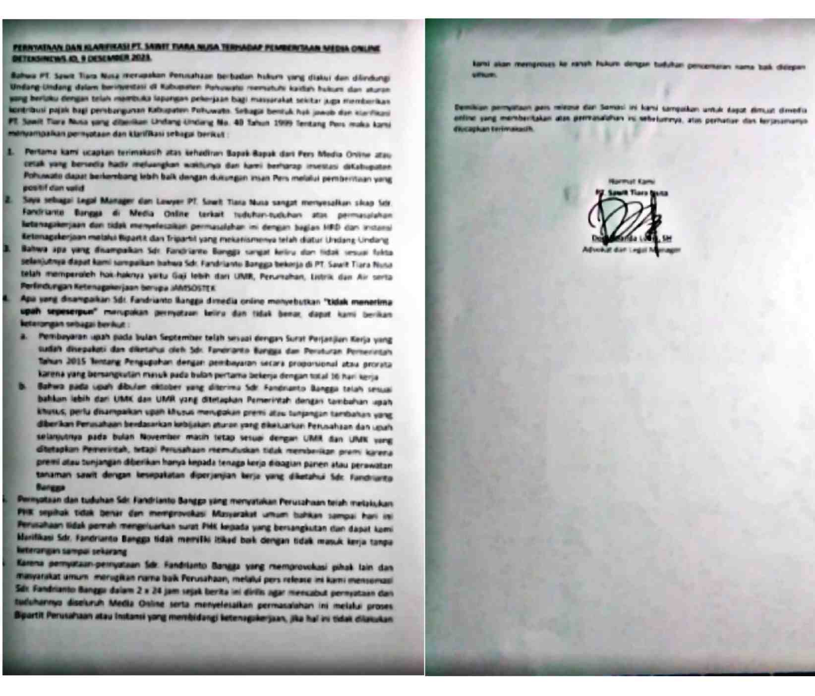 Surat Somasi Yang Dilayangkan PT STN