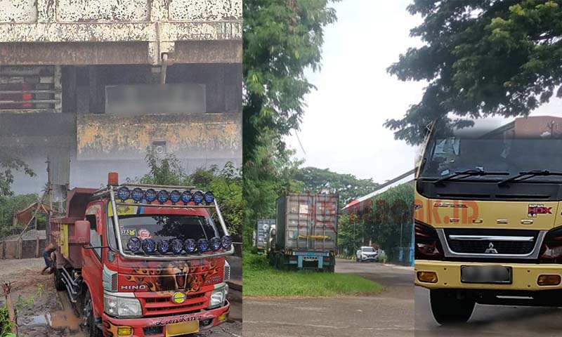 Sejumlah truk dan salah satu kontainer yang diduga menjadi kendaraan kerap memuat hasil tambang batu hitam ilegal dari Kecamatan Suwawa. (Foto: Ist/kolase-bercak.id)