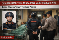 Ilustrasi penanganan kasus dugaan penganiayaan siswa madrasah di Kota Tual yang melibatkan oknum Brimob. Polda Maluku menyatakan terduga pelaku telah diamankan dan menjalani proses hukum sesuai ketentuan yang berlaku. Foto: AI