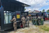Satuan Brimob Polda Gorontalo menggelar latihan simulasi penanganan bencana dalam rangka Latihan Pra Operasi (Latpraops) Aman Nusa II. Foto:Istw